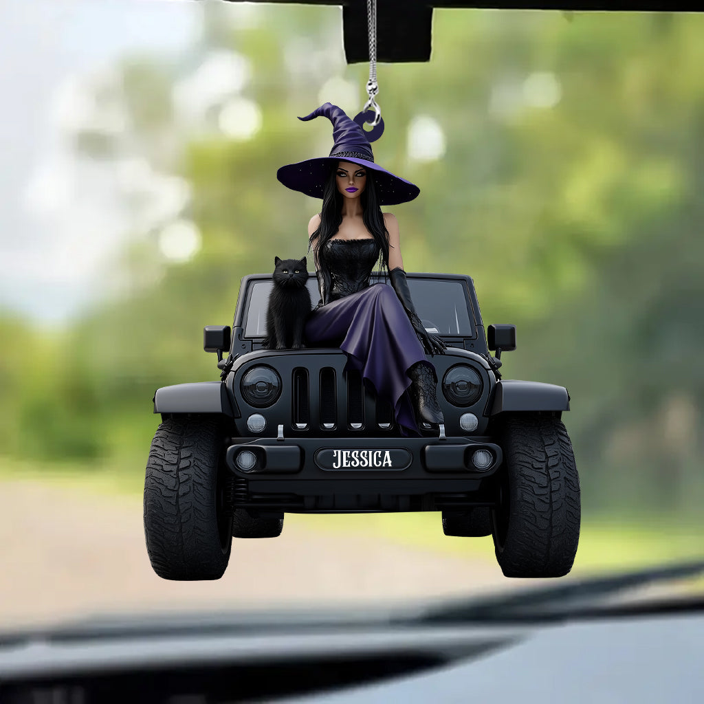 Personalized Witch Car Ornament Custom Name Gift for Halloween Car Ornament GradoCreations