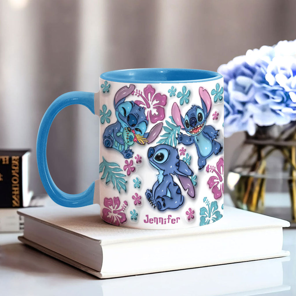 Personalized Accent Mug with Blue Rim Cute Character Design Gift for Mom Accent Mug GradoCreations
