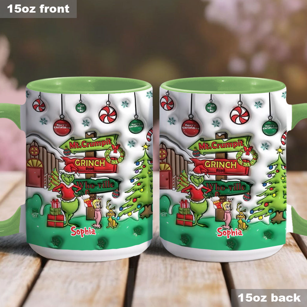 Personalized Christmas Accent Mug Grinch Design Custom Name Gift Accent Mug GradoCreations