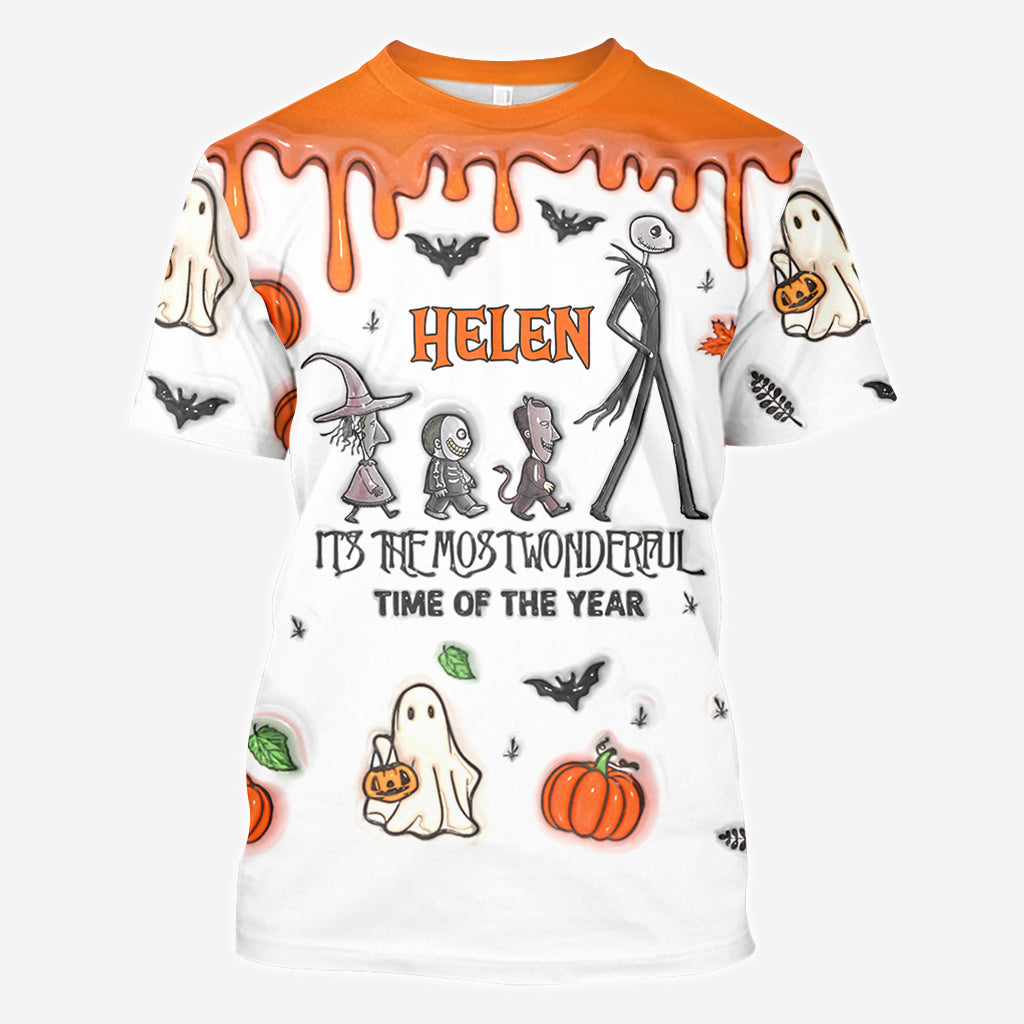 Personalized Autumn Skeleton All Over Shirt Custom Name Halloween Gift All Over Shirt GradoCreations