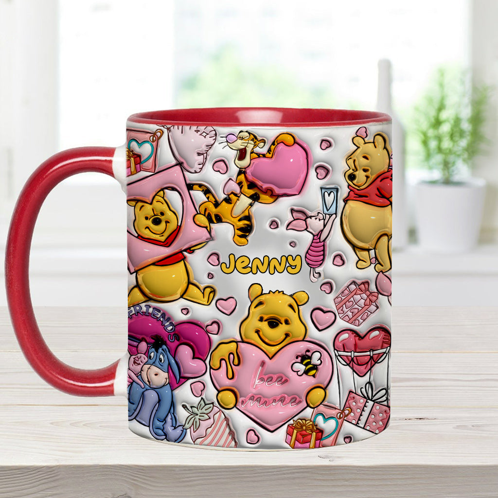 Personalized Accent Mug with Cute Pooh Bear Design for Valentine’s Day or Wedding Gift Accent Mug GradoCreations