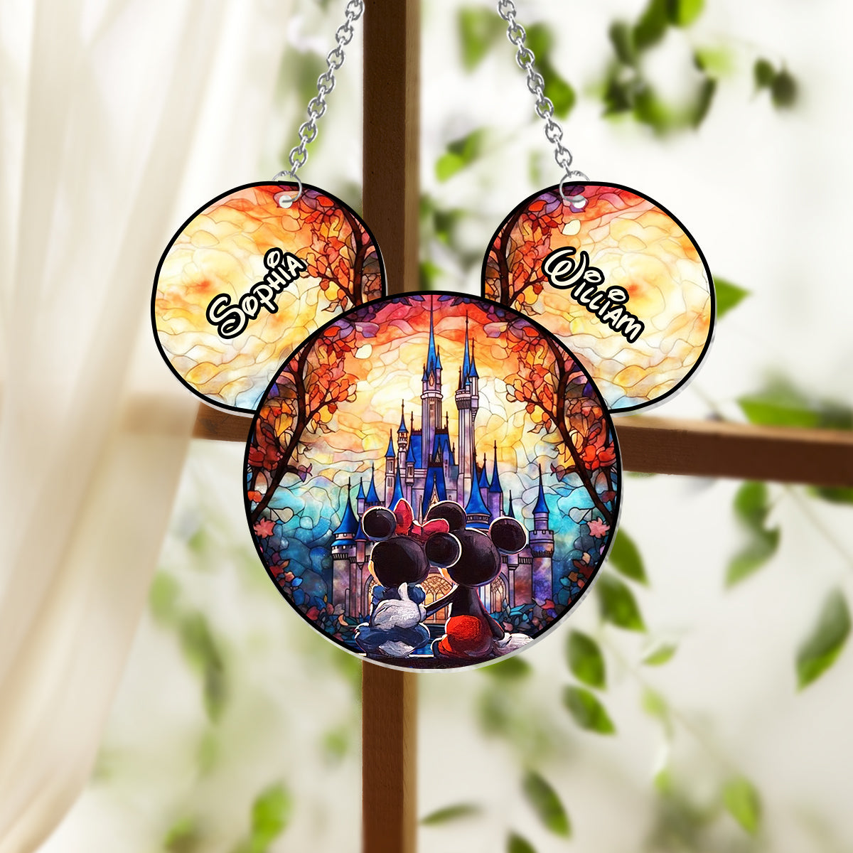 Personalized Disney Castle Suncatcher Ornament Gift for Couples Window Hanging Suncatcher Ornament GradoCreations
