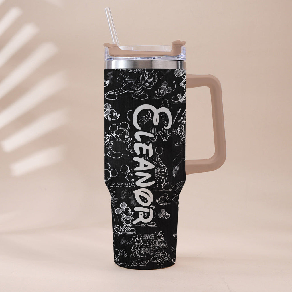 Personalized Black and White Mouse Tumbler with Handle Gift for Mom or Dad Tumbler With Handle GradoCreations