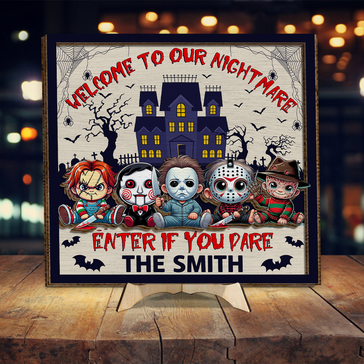 Personalized 2 Layered Wood Sign with Custom Name for Halloween Decor 2 Layered Wood Sign GradoCreations