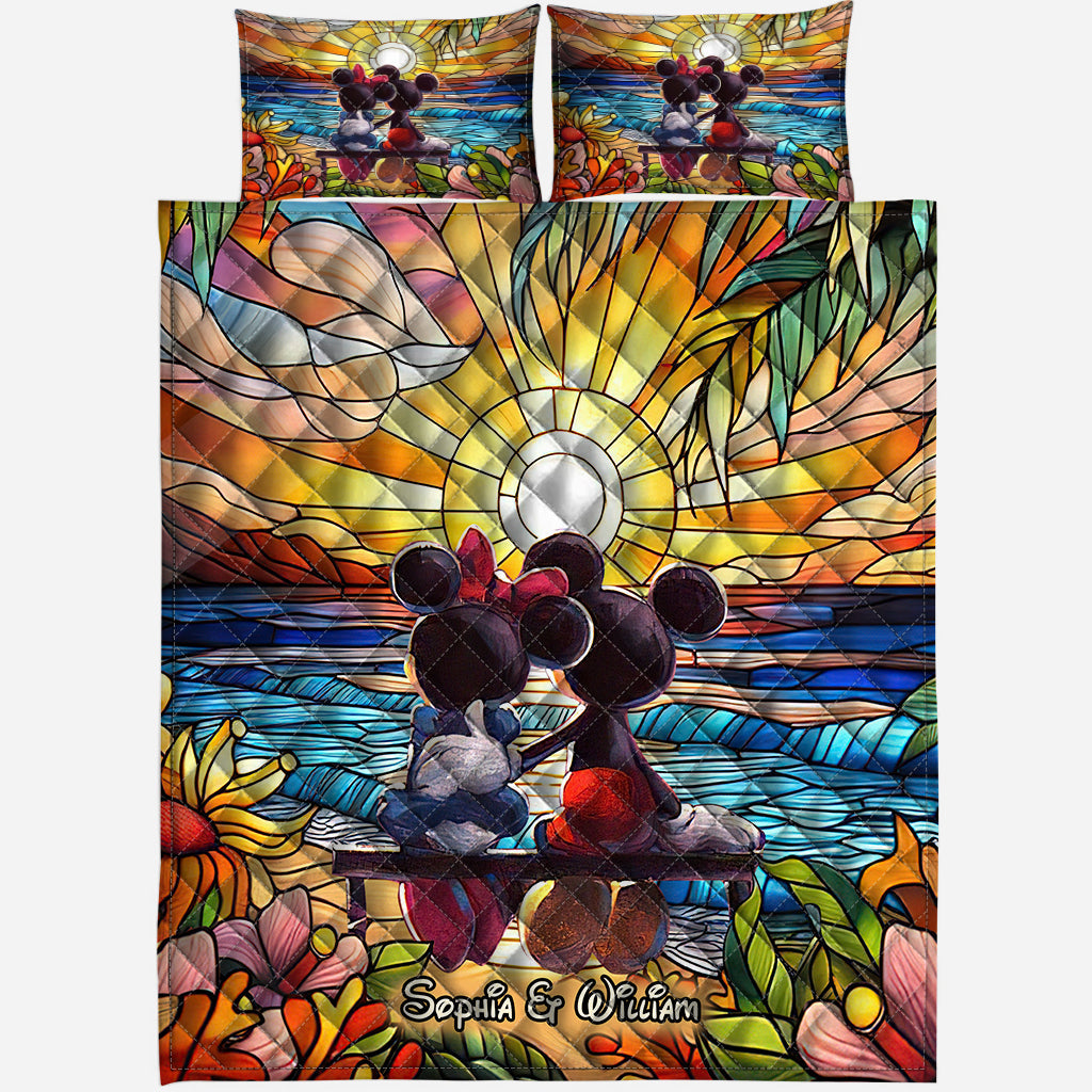 Personalized Romantic Sunset Quilt Set for Couples - Wedding, Anniversary Gift Quilt Set GradoCreations