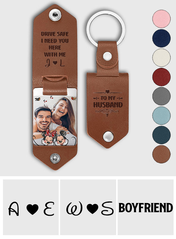 Personalized Leather Photo Keychain Couple Gift with Custom Message Leather Photo Keychain GradoCreations