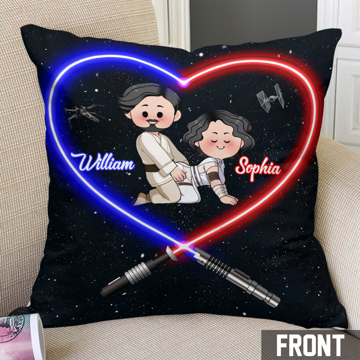 Personalized Star Wars Throw Pillow Custom Names Gift for Couples Throw Pillow GradoCreations