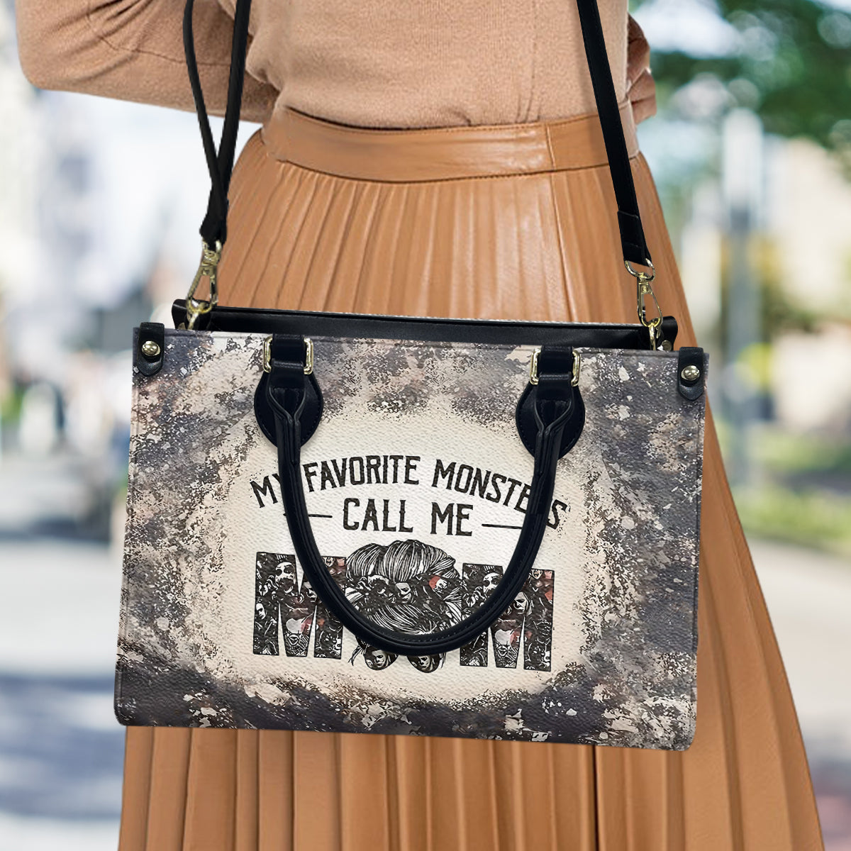 Personalized Leather Handbag for Mom with Favorite Monsters Design Leather Handbag 2 GradoCreations