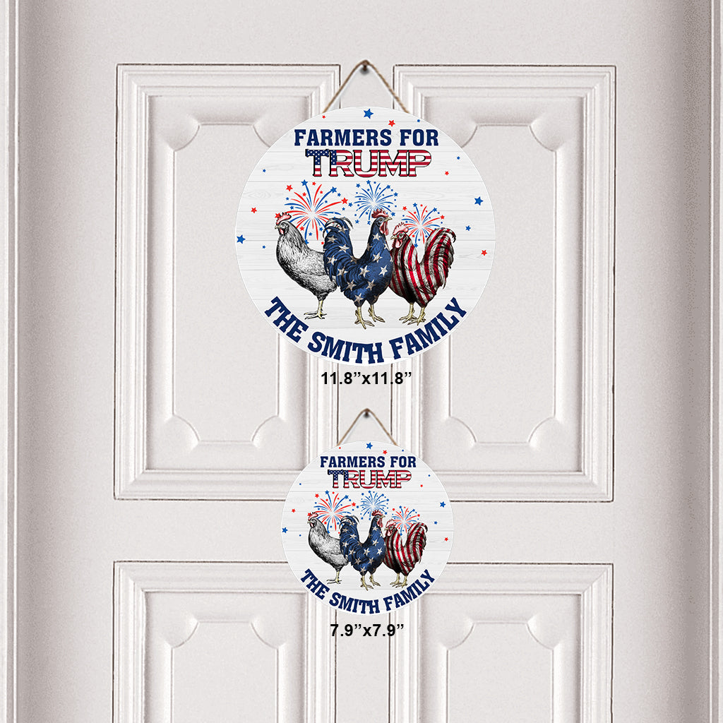 Personalized Round Wood Sign with Family Name & Americana Design Round Wood Sign GradoCreations