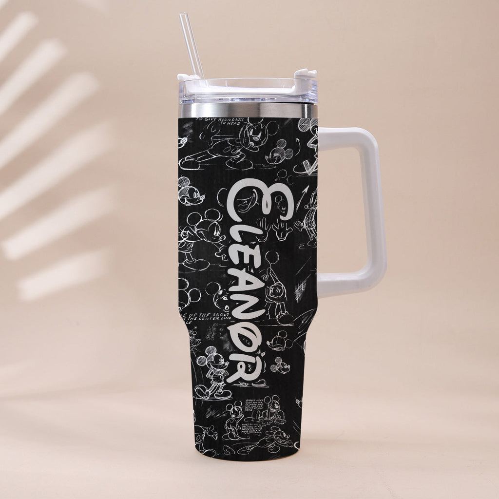 Personalized Black and White Mouse Tumbler with Handle Gift for Mom or Dad Tumbler With Handle GradoCreations