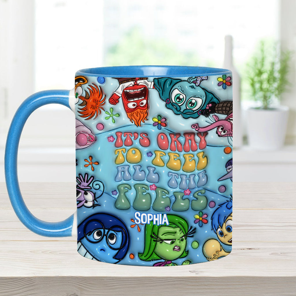 Personalized Ceramic Accent Mug 'It's Okay To Feel All The Feels' Gift for Kids Accent Mug GradoCreations