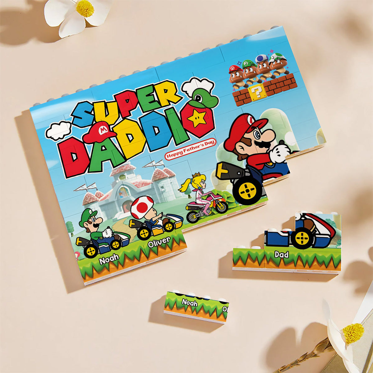 Personalized Super Dad Building Brick Block Gift for Father's Day One-sided Rectangle Building Brick Blocks GradoCreations