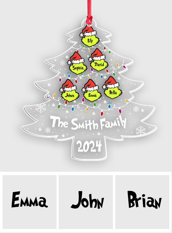 Personalized Grinch Family Transparent Christmas Ornament 2024 One-sided Ornament GradoCreations