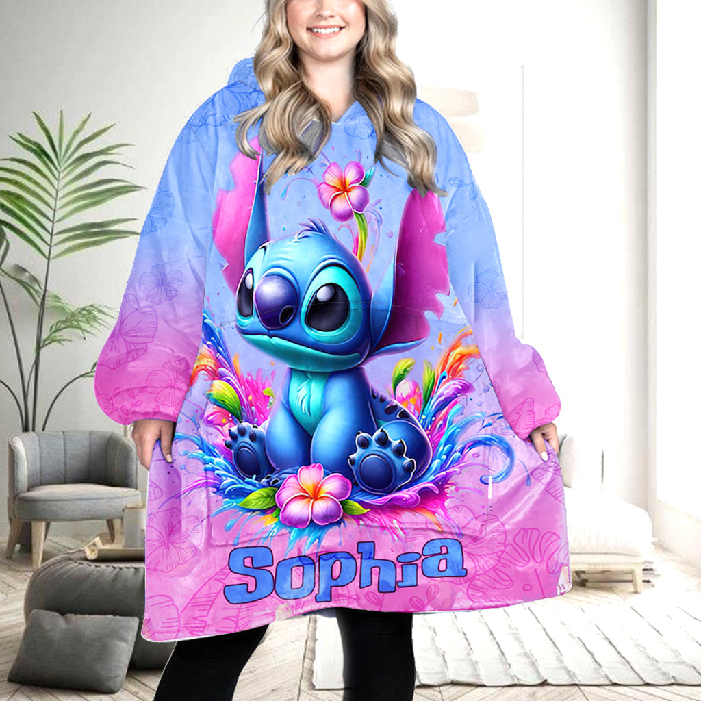 Personalized Stitch Blanket Hoodie Custom Name Gift for Kids Blanket Hoodie GradoCreations