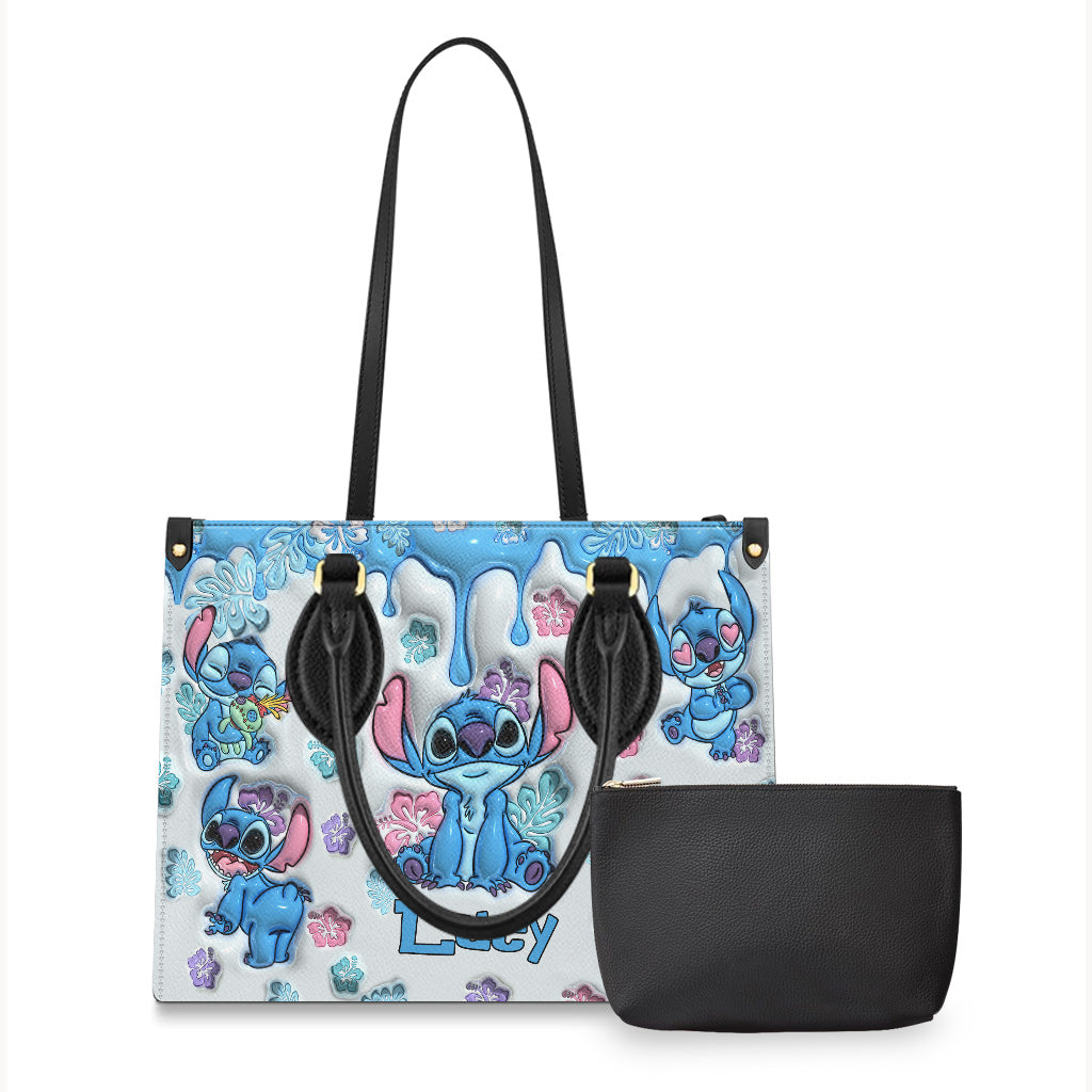 Personalized Ohana Leather Handbag Gift for Her - Floral Design Leather Handbag GradoCreations