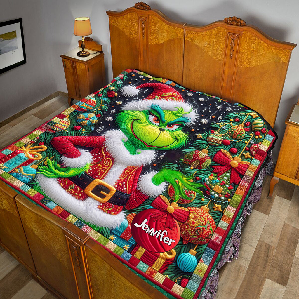 Personalized Grinchmas Quilt Holiday Gift for Kids & Family Quilt GradoCreations