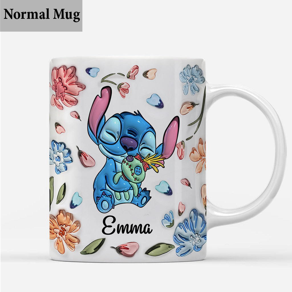 Personalized Floral Mug with Stitch Design Gift for Mom Mug GradoCreations