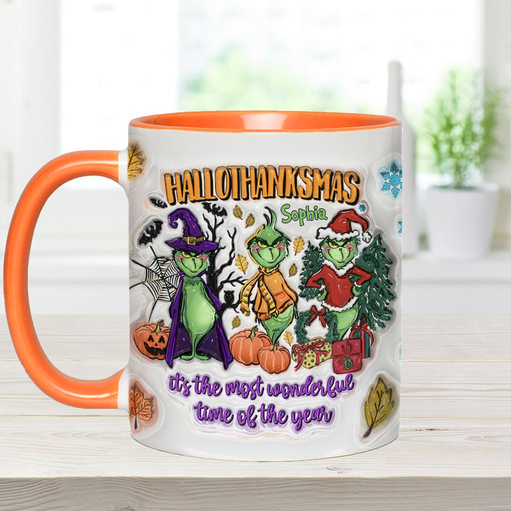 Personalized Hallothanksmas Accent Mug Custom Name Gift for Christmas Accent Mug GradoCreations
