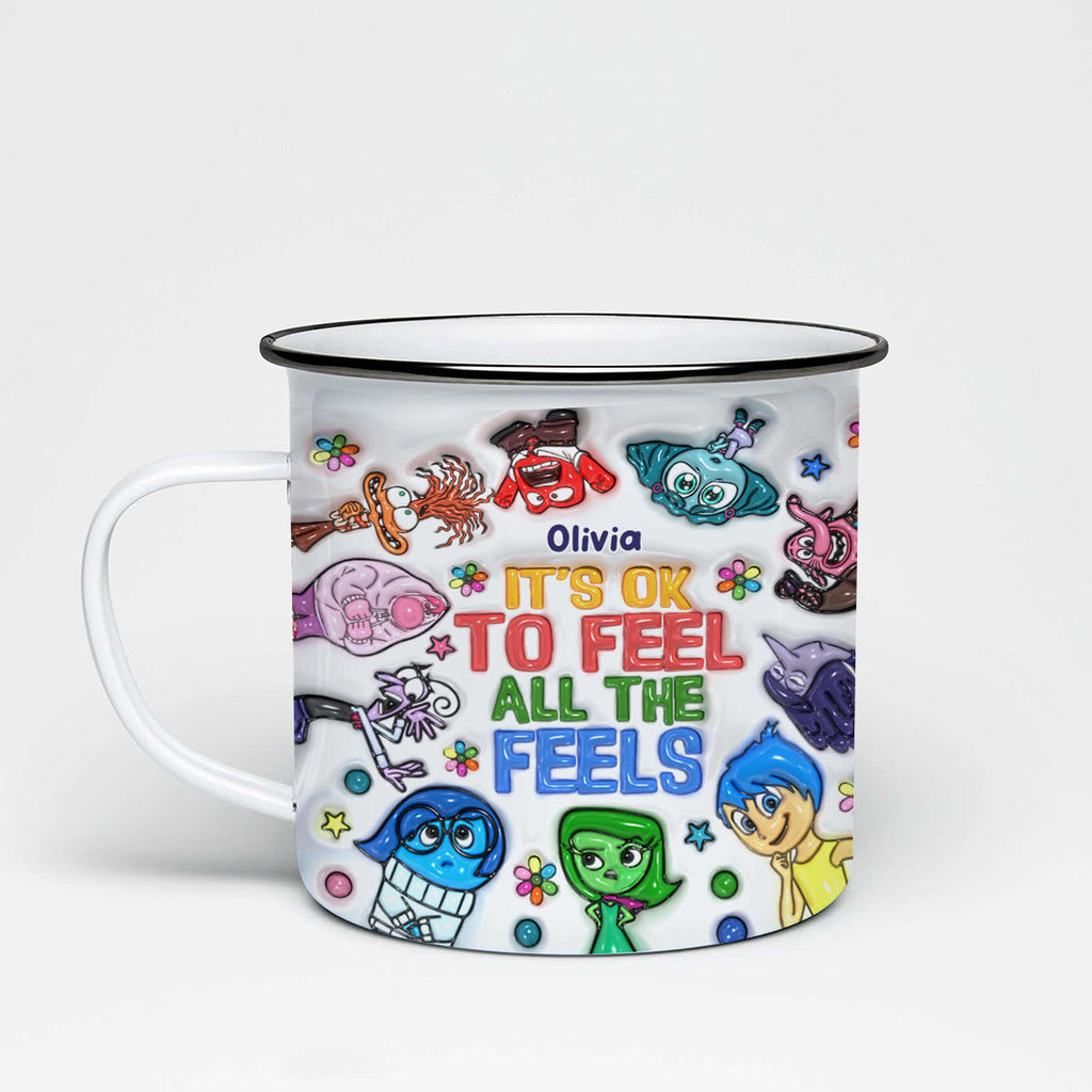 Personalized Enamel Mug 'It's OK To Feel All The Feels' Custom Gift for Teachers, Graduation, Back to School Enamel Mug GradoCreations