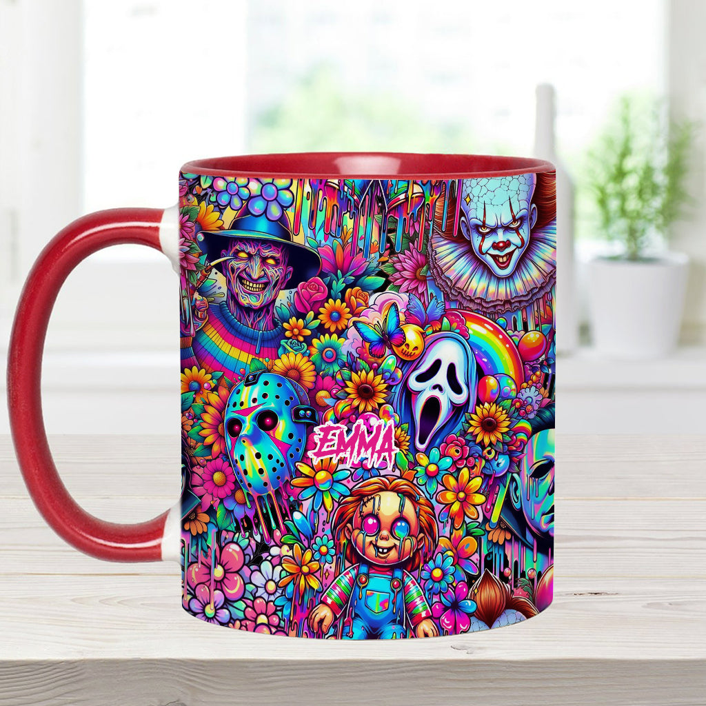 Personalized Colorful Horror Accent Mug with Custom Name - Perfect for Halloween Accent Mug GradoCreations