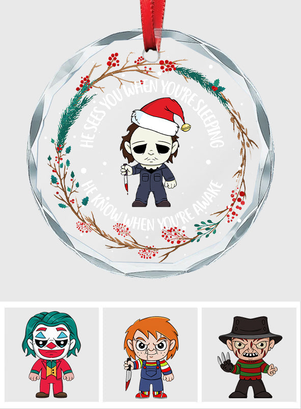 Personalized Horror Movie Characters Glass Ornament Gift for Christmas Round Shaped Glass Ornament GradoCreations