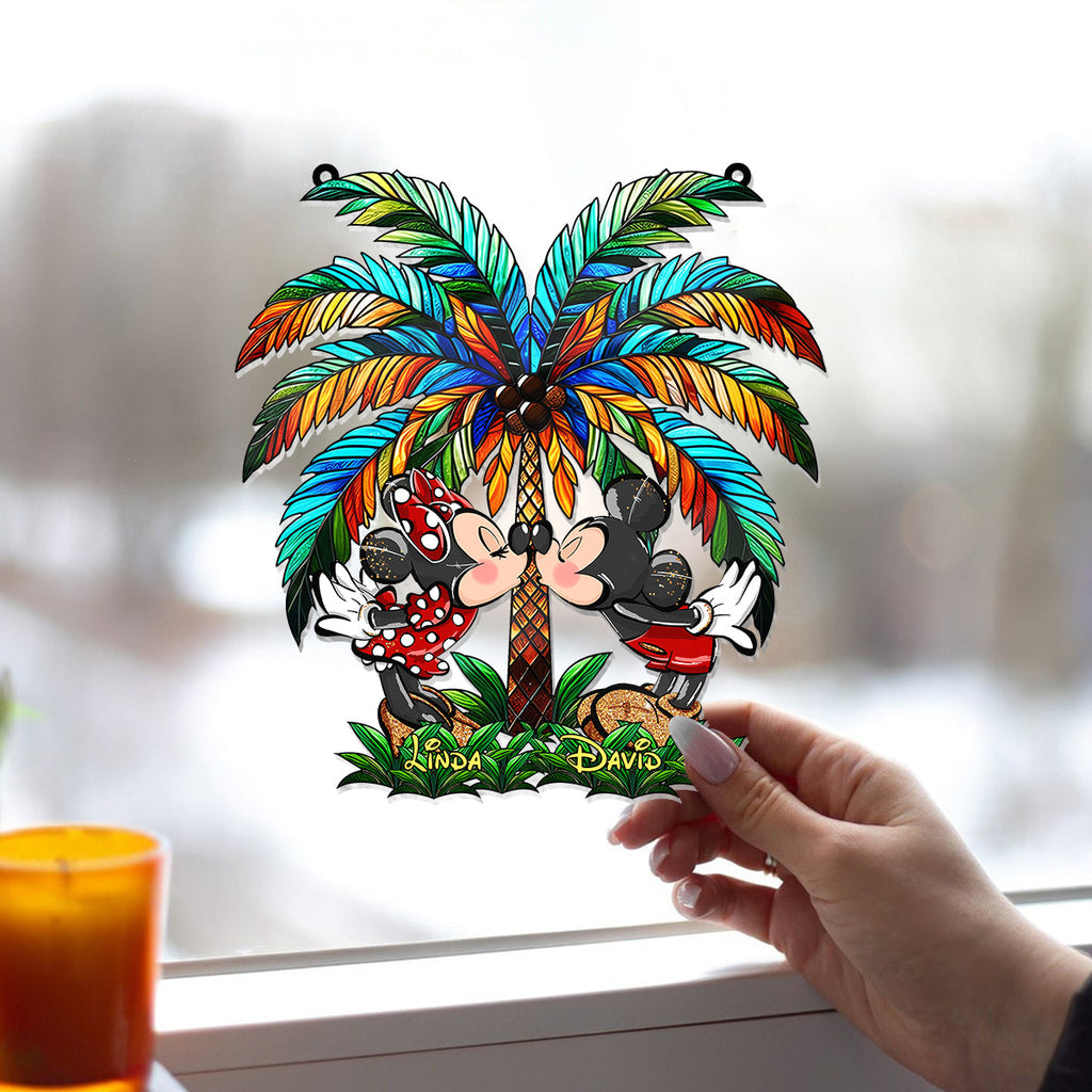 Personalized Palm Tree Suncatcher Ornament Gift for Couples Window Hanging Suncatcher Ornament GradoCreations
