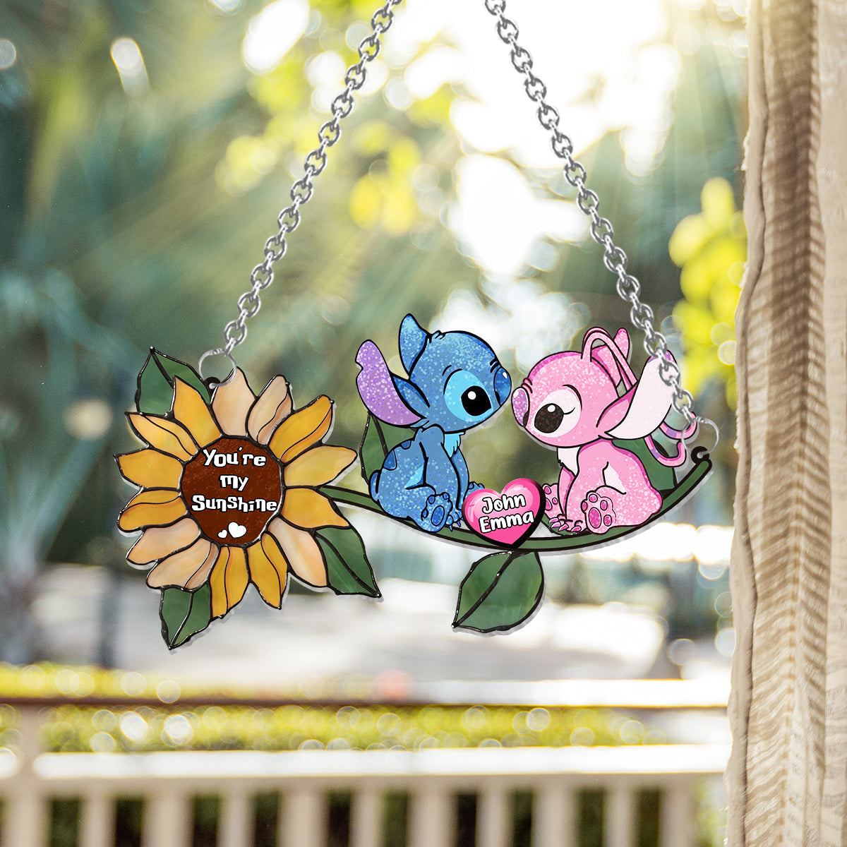 Personalized Sunflower Suncatcher Ornament Custom Names Gift for Anniversaries Window Hanging Suncatcher Ornament GradoCreations