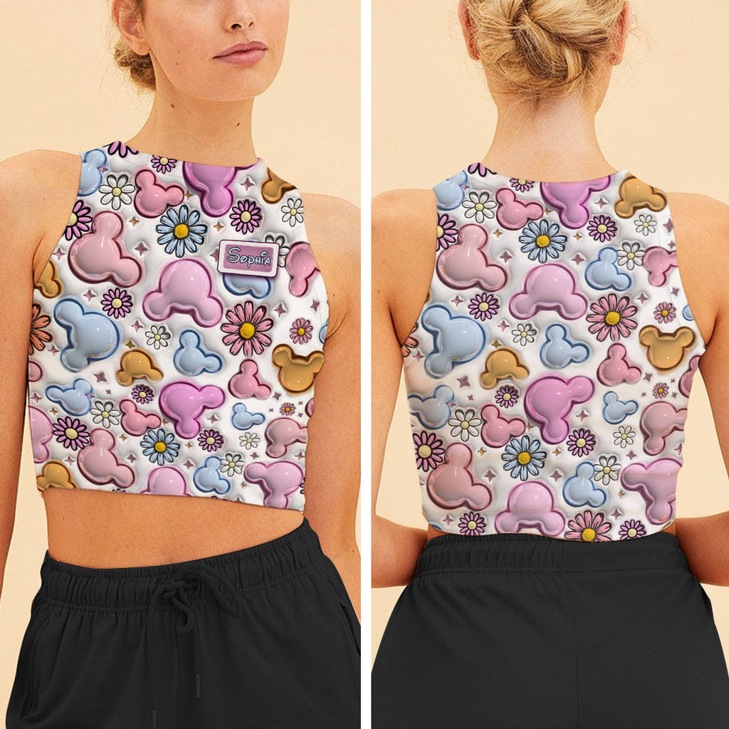 Personalized Floral Mouse Ears Crop Tank Top for Women Crop Tank Top GradoCreations