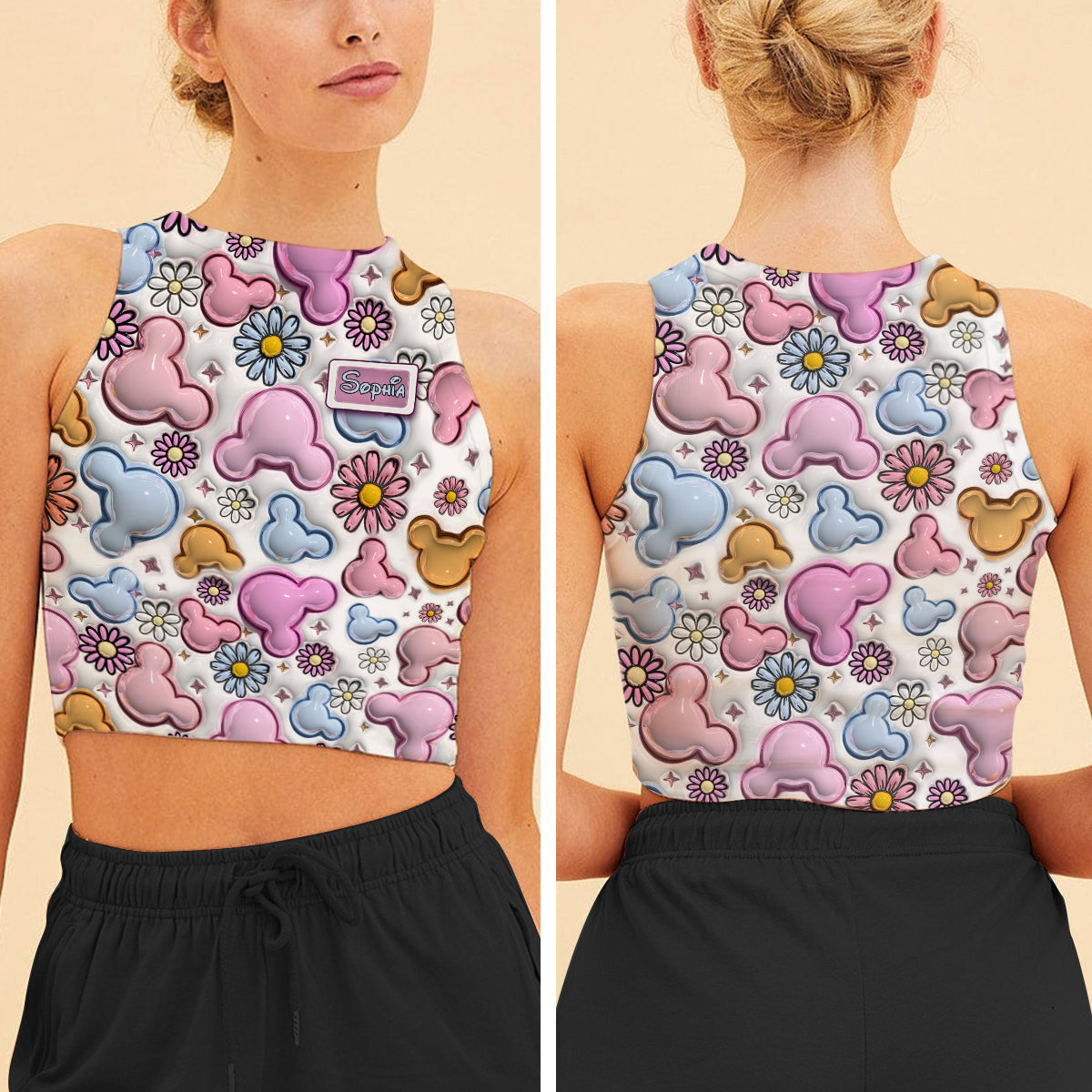 Personalized Floral Mouse Ears Crop Tank Top for Women Crop Tank Top GradoCreations