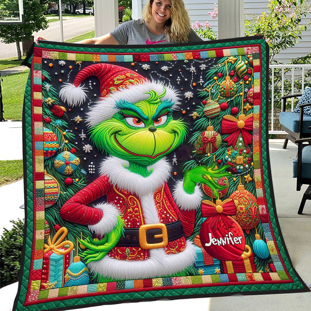 Personalized Grinchmas Quilt Holiday Gift for Kids & Family Quilt GradoCreations