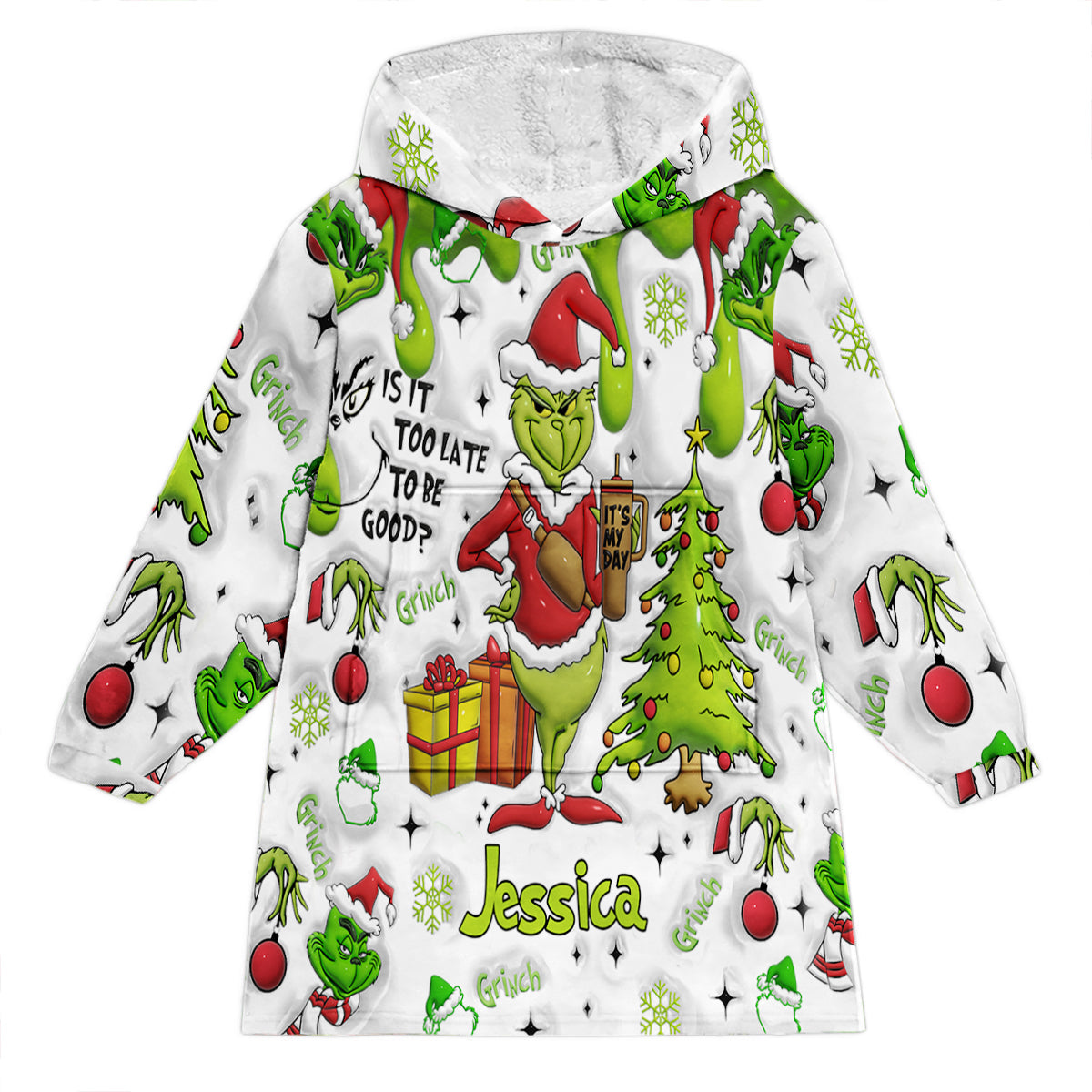 Personalized Grinchmas Blanket Hoodie Gift for Kids - Cozy Holiday Apparel Blanket Hoodie GradoCreations