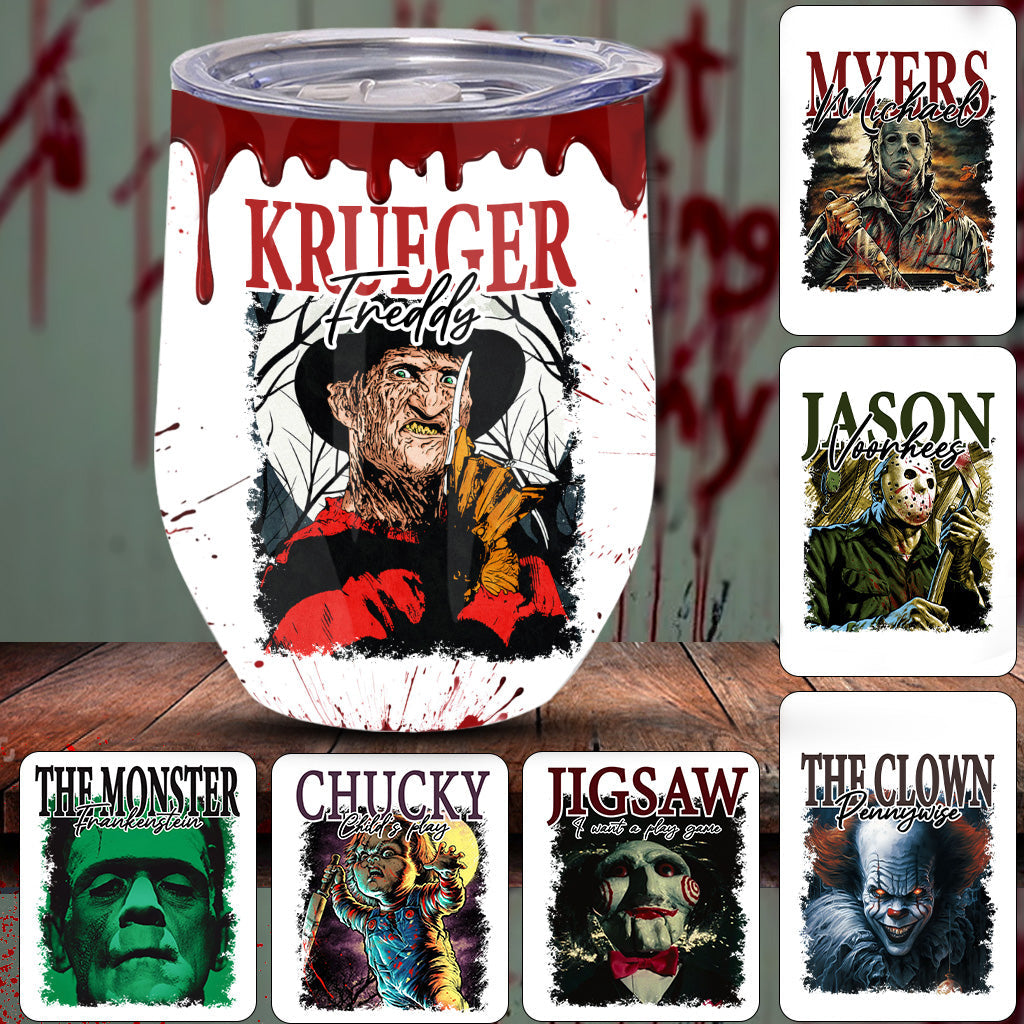 Personalized Halloween Horror Characters Wine Tumbler Gift Wine Tumbler GradoCreations