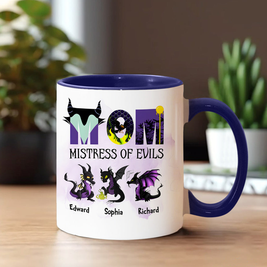 Personalized Two-Tone Accent Mug with 'Mistress of Evils' Design for Mom Accent Mug GradoCreations
