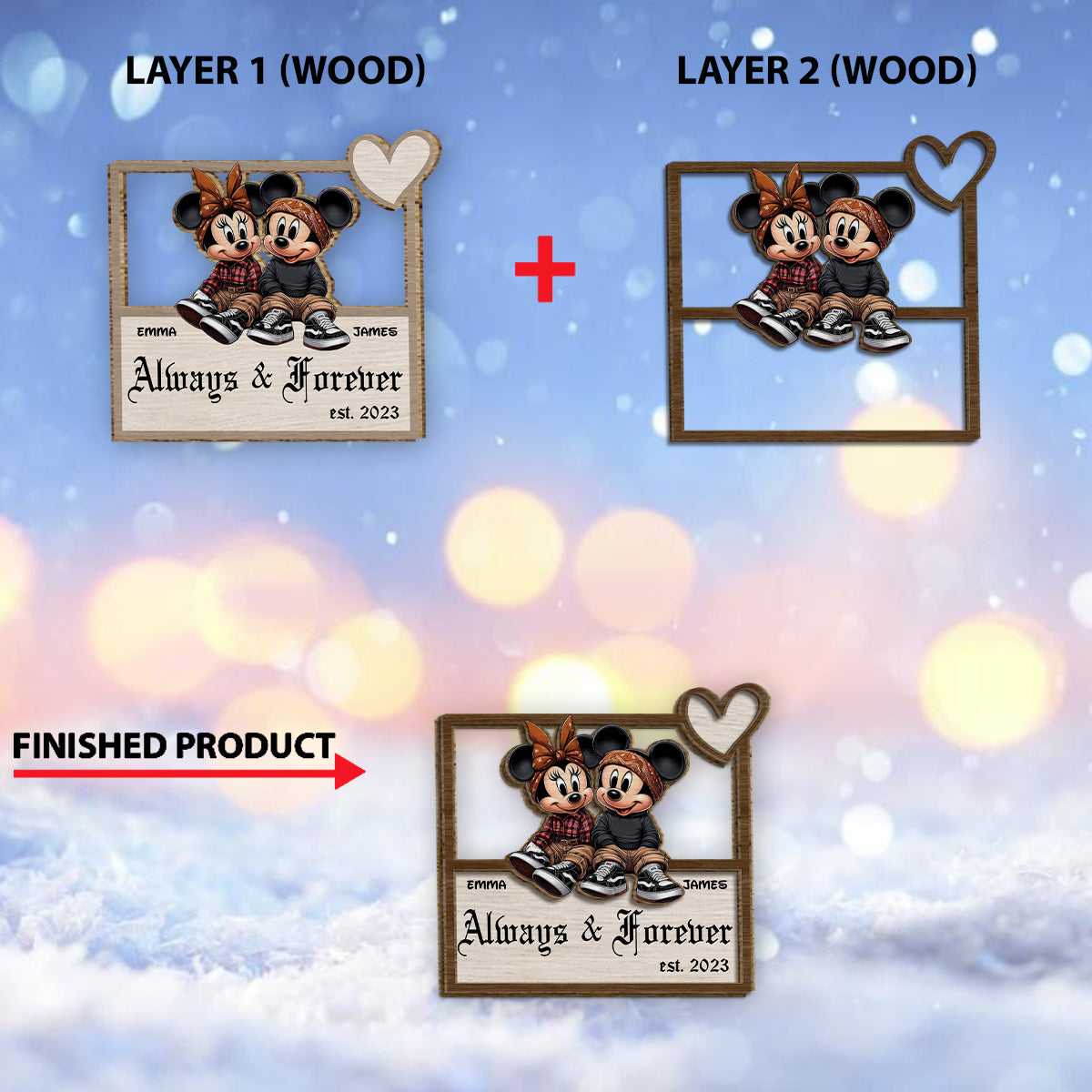 Personalized Always And Forever 2 Layered Wood Sign Gift for Couples 2 Layered Wood Sign GradoCreations