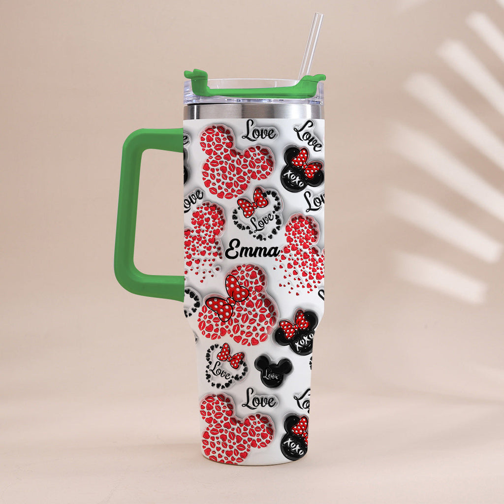 Personalized Mouse Heart Tumbler with Handle for Moms | Unique Christmas Gift Tumbler With Handle GradoCreations