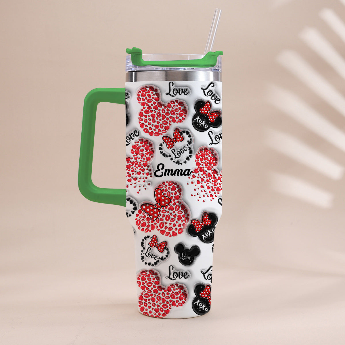 Personalized Mouse Heart Tumbler with Handle for Moms | Unique Christmas Gift Tumbler With Handle GradoCreations
