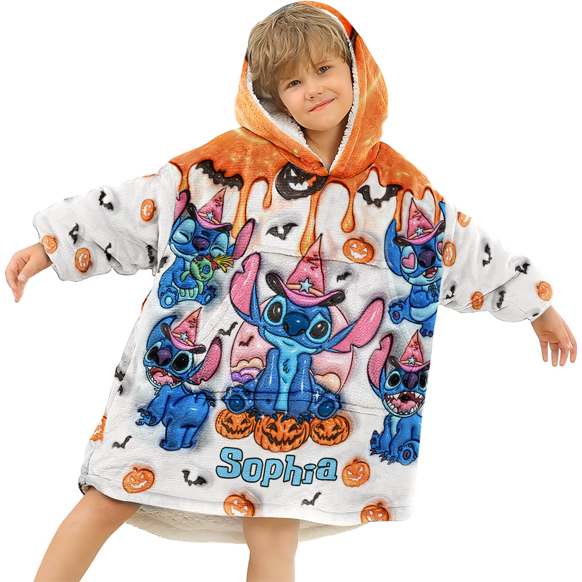 Personalized Spooky Ohana Blanket Hoodie with Custom Name Blanket Hoodie GradoCreations