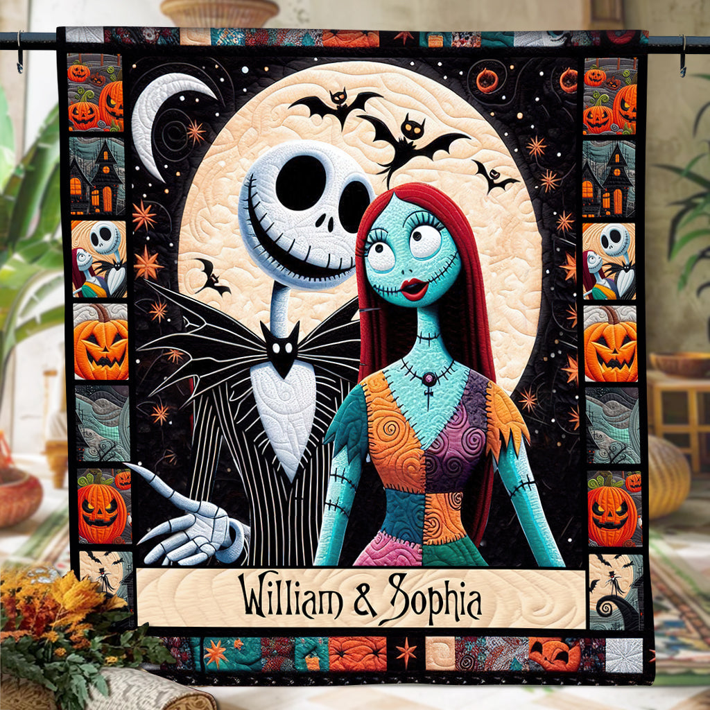 Personalized Halloween Quilt featuring Jack & Sally Custom Names Gift for Couples Quilt GradoCreations