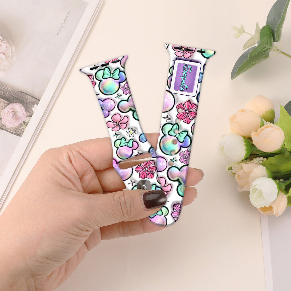 Personalized Puffy Mouse Ears Apple Watch Band Custom Name Gift for Kids Apple Watch Band GradoCreations