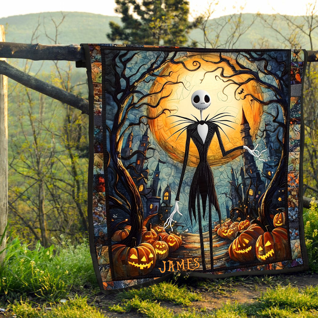 Personalized Nightmare Before Christmas Quilt with Pumpkin King Design Quilt GradoCreations