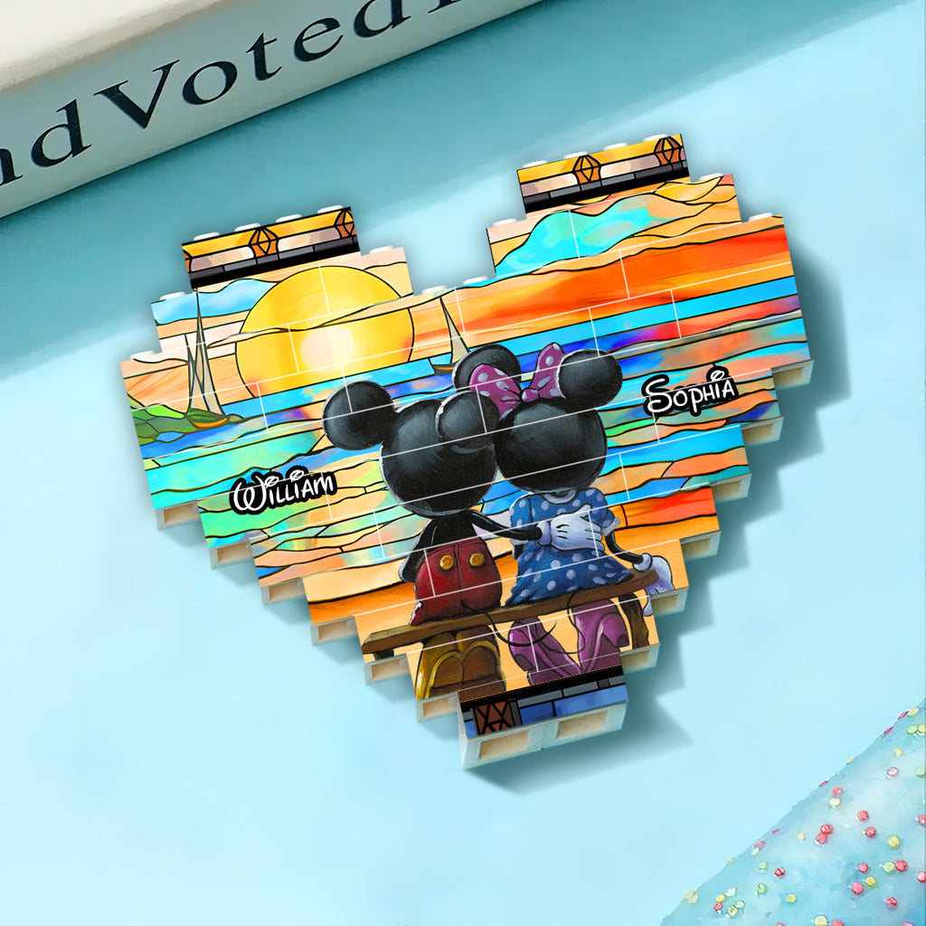 Personalized Heart Building Brick Blocks Sunset Design Gift for Couples Heart Building Brick Blocks GradoCreations