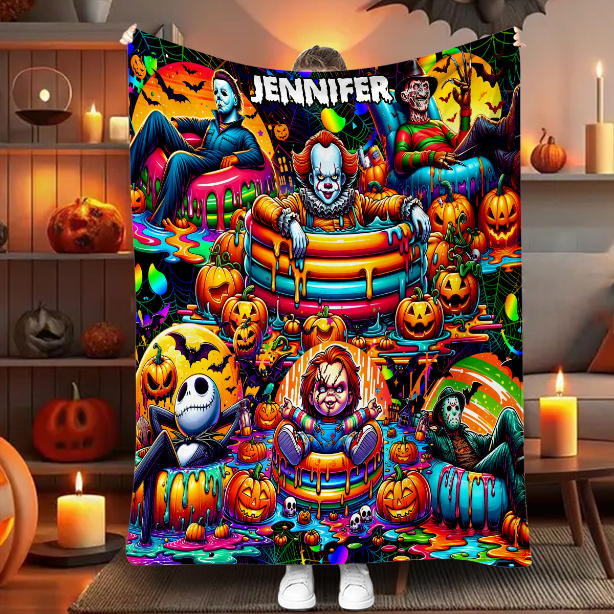 Personalized Halloween Blanket Custom Name Cozy Gift for Friends Blanket GradoCreations