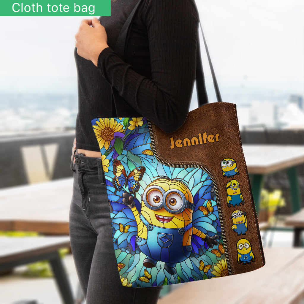 Personalized Stained Glass Minion Tote Bag Custom Name Gift Tote Bag GradoCreations