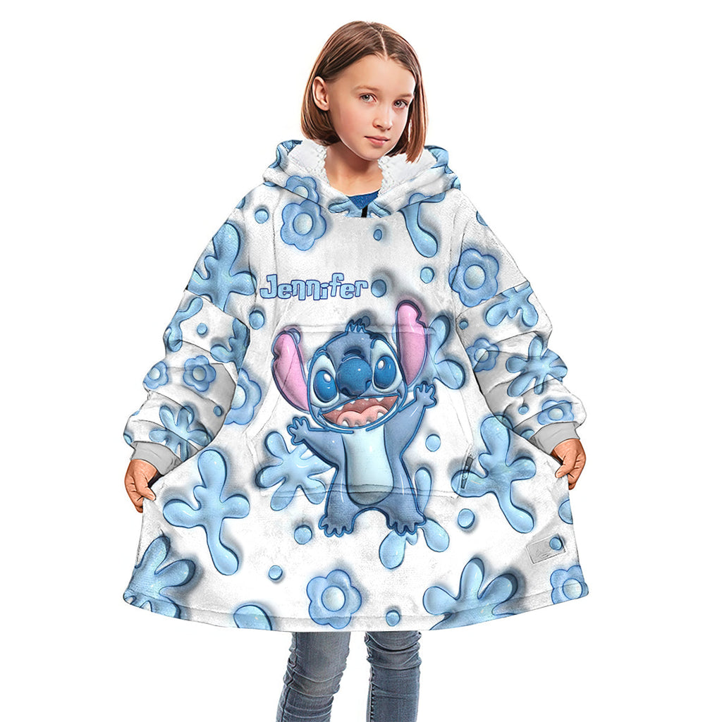 Personalized Blanket Hoodie with Custom Name and Stitch Design Blanket Hoodie GradoCreations