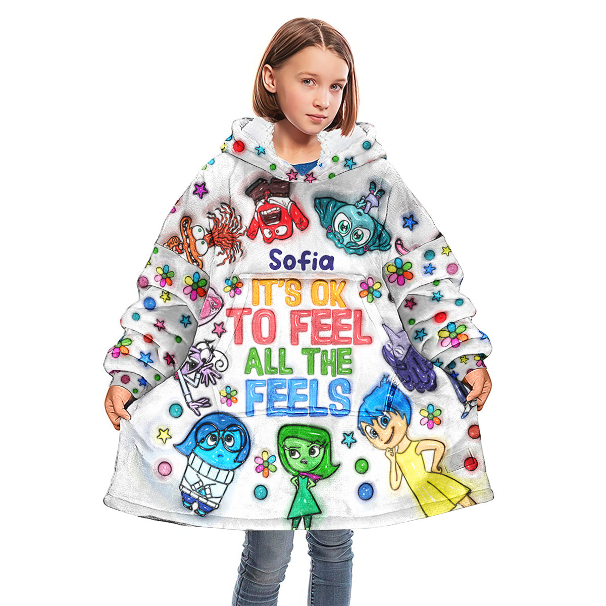 Personalized Hoodie Blanket with Feelings Design for Kids Blanket Hoodie GradoCreations