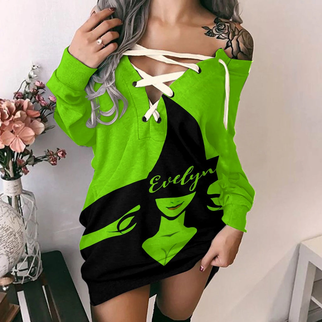 Personalized Off Shoulder Witch Dress Custom Name for Halloween Off Shoulder Dress GradoCreations