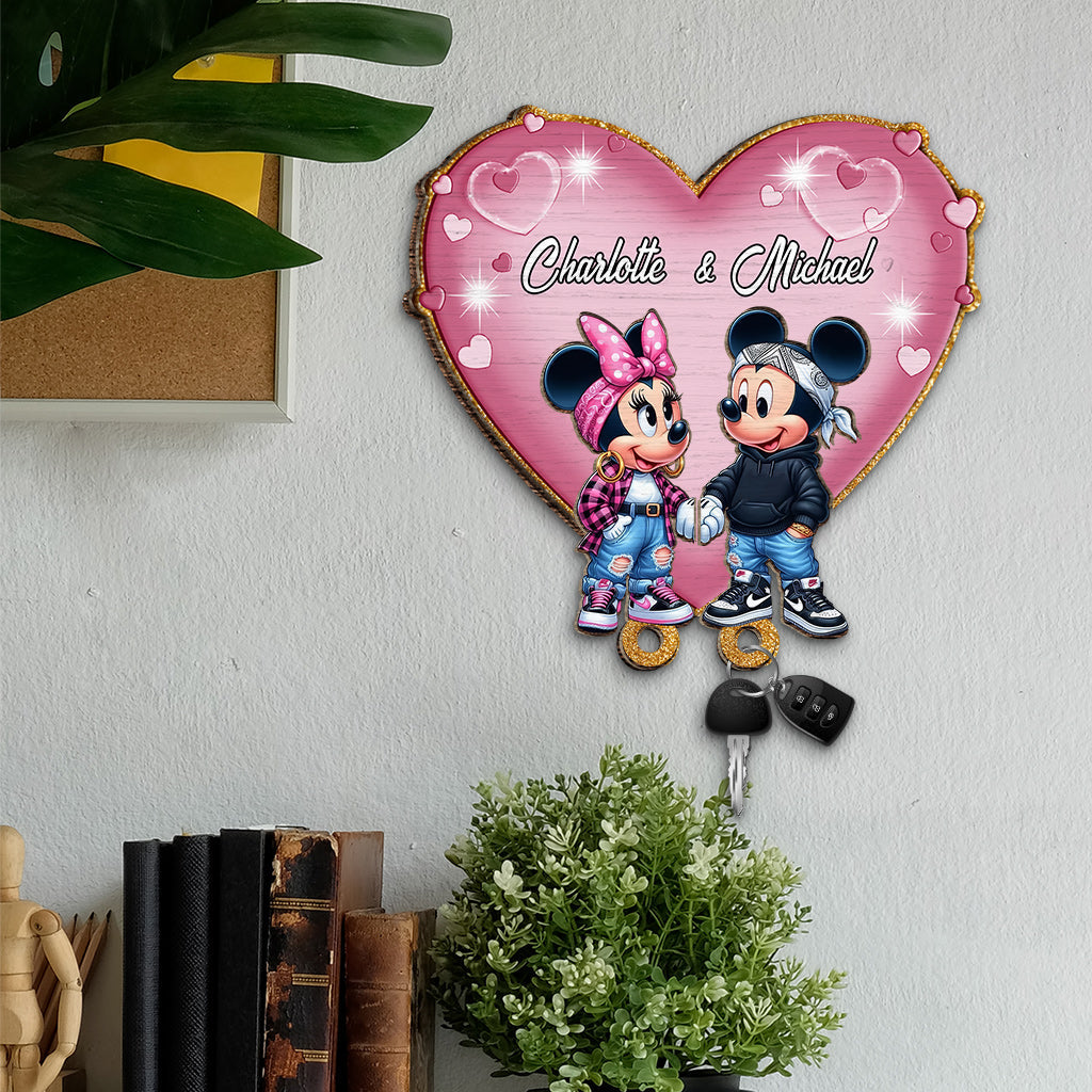 Personalized Wood Key Holder with Heart Design for Couples Key Holder GradoCreations