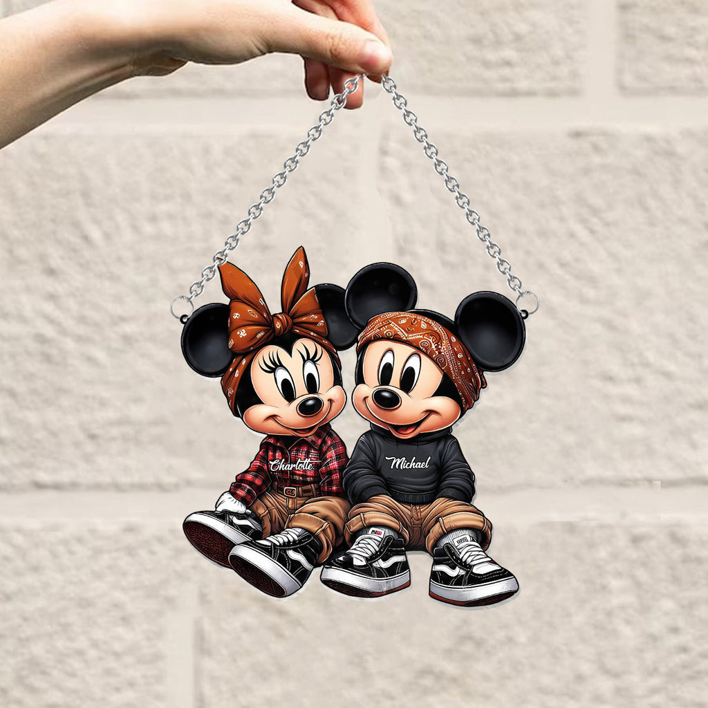 Personalized Mouse Couple Suncatcher Ornament Custom Gift for Couples Window Hanging Suncatcher Ornament GradoCreations