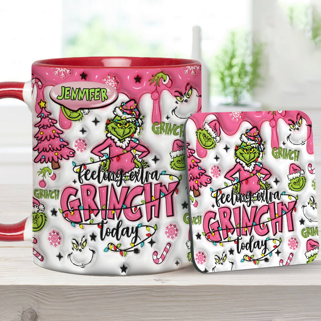 Personalized Grinch Accent Mug & Coaster Gift for Christmas Accent Mug GradoCreations