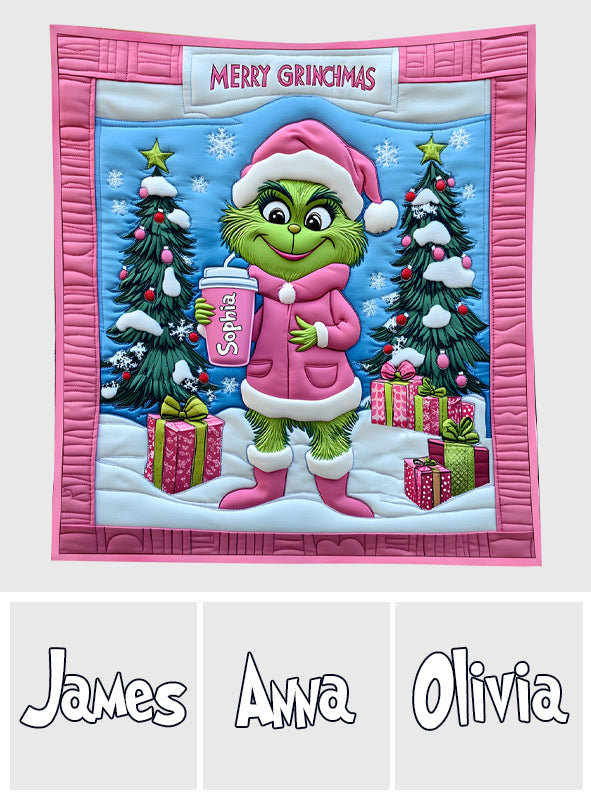 Personalized Grinch Christmas Quilt Custom Name Gift for Kids Quilt GradoCreations